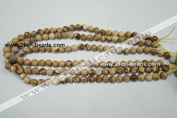 CPT502 15.5 inches 8mm faceted round picture jasper beads wholesale