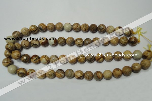 CPT503 15.5 inches 10mm faceted round picture jasper beads wholesale