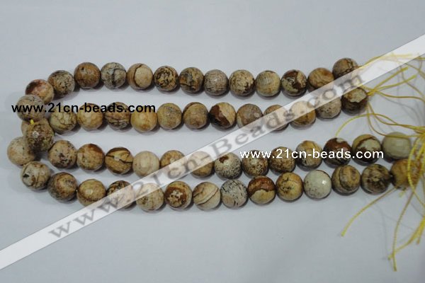 CPT505 15.5 inches 14mm faceted round picture jasper beads wholesale