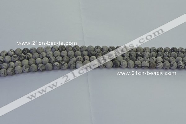 CPT570 15.5 inches 4mm round matte grey picture jasper beads