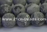 CPT574 15.5 inches 12mm round matte grey picture jasper beads