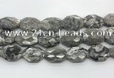 CPT581 20*30mm - 22*32mm faceted octagonal grey picture jasper beads