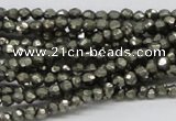 CPY03 16 inches 4mm faceted round pyrite gemstone beads wholesale