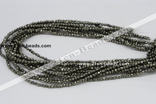 CPY03 16 inches 4mm faceted round pyrite gemstone beads wholesale