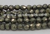 CPY04 16 inches 6mm faceted round pyrite gemstone beads wholesale
