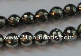 CPY106 15.5 inches 6mm faceted round pyrite gemstone beads wholesale