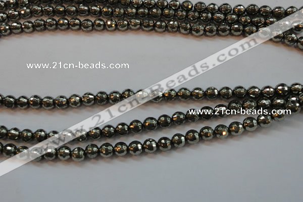 CPY106 15.5 inches 6mm faceted round pyrite gemstone beads wholesale