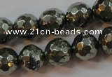 CPY107 15.5 inches 8mm faceted round pyrite gemstone beads wholesale