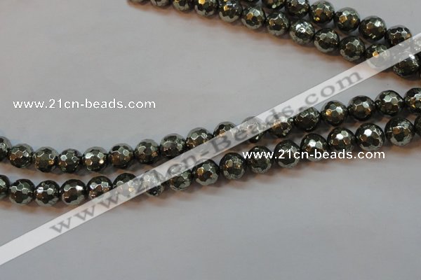 CPY107 15.5 inches 8mm faceted round pyrite gemstone beads wholesale