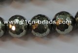 CPY108 15.5 inches 10mm faceted round pyrite gemstone beads wholesale