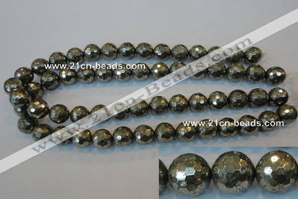 CPY111 15.5 inches 16mm faceted round pyrite gemstone beads wholesale