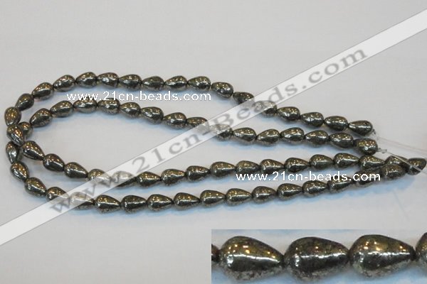 CPY132 15.5 inches 8*12mm teardrop pyrite gemstone beads wholesale