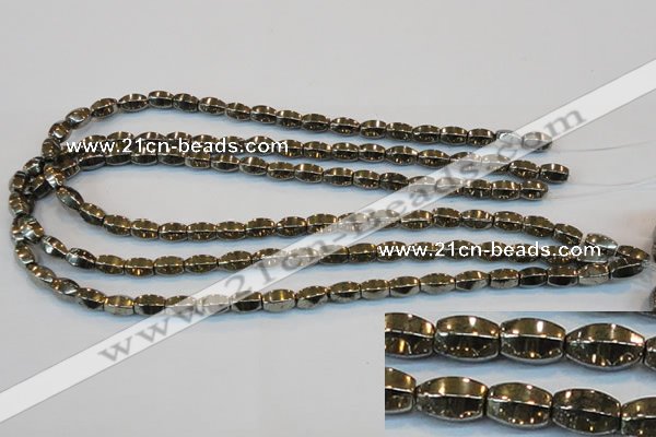 CPY141 15.5 inches 6*10mm rice pyrite gemstone beads wholesale