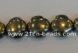 CPY163 15.5 inches 15mm carved flower pyrite gemstone beads wholesale