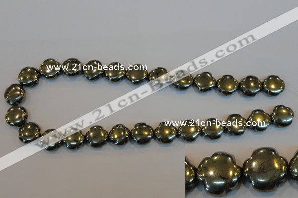 CPY163 15.5 inches 15mm carved flower pyrite gemstone beads wholesale