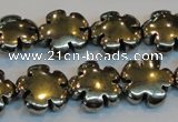 CPY164 15.5 inches 16mm carved flower pyrite gemstone beads wholesale