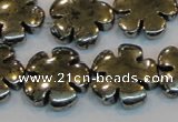 CPY165 15.5 inches 20mm carved flower pyrite gemstone beads wholesale