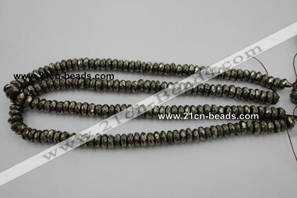 CPY216 15.5 inches 4*10mm faceted rondelle pyrite gemstone beads