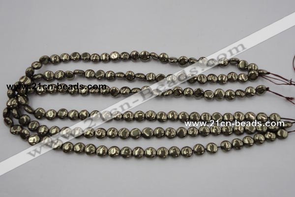 CPY220 15.5 inches 8mm flat round pyrite gemstone beads wholesale