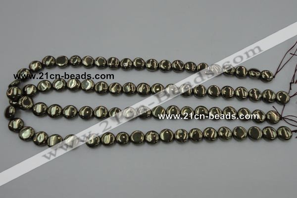 CPY221 15.5 inches 10mm flat round pyrite gemstone beads wholesale