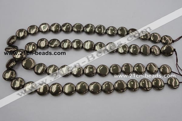 CPY223 15.5 inches 14mm flat round pyrite gemstone beads wholesale