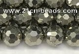 CPY266 15.5 inches 6mm faceted round pyrite gemstone beads