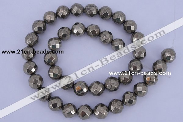 CPY29 16 inches 8mm faceted round pyrite gemstone beads wholesale