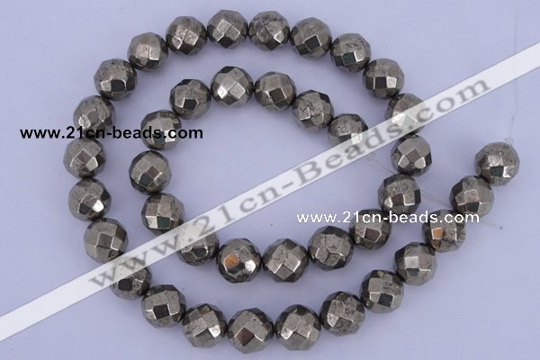 CPY30 16 inches 10mm faceted round pyrite gemstone beads wholesale