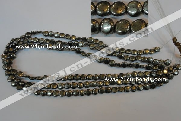 CPY300 15.5 inches 7mm flat round pyrite gemstone beads wholesale