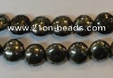 CPY301 15.5 inches 10mm flat round pyrite gemstone beads wholesale