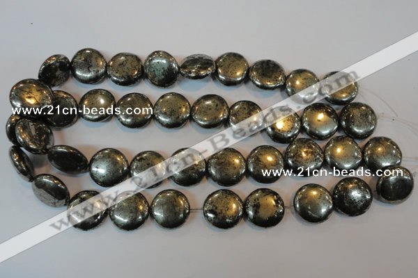 CPY305 15.5 inches 20mm flat round pyrite gemstone beads wholesale