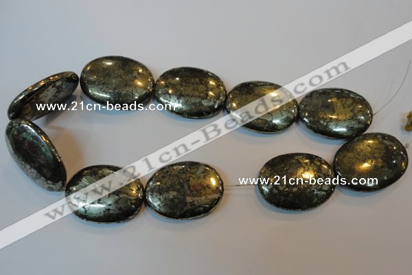 CPY313 15.5 inches 30*40mm oval pyrite gemstone beads wholesale