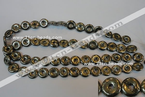 CPY337 15.5 inches 14mm donut pyrite gemstone beads wholesale