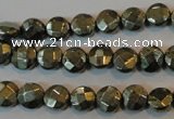 CPY341 15.5 inches 8mm faceted coin pyrite gemstone beads wholesale