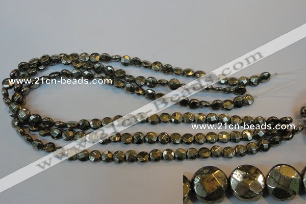 CPY341 15.5 inches 8mm faceted coin pyrite gemstone beads wholesale