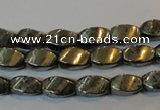 CPY345 15.5 inches 6*10mm twisted rice pyrite gemstone beads wholesale