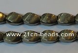 CPY346 15.5 inches 8*12mm twisted rice pyrite gemstone beads wholesale