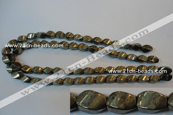 CPY346 15.5 inches 8*12mm twisted rice pyrite gemstone beads wholesale