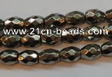 CPY371 15 inches 6*8mm faceted rice pyrite gemstone beads