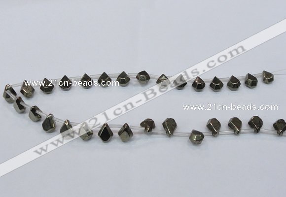 CPY388 Top drilled 9*11mm - 10*14mm faceted flat teardrop pyrite beads