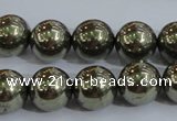 CPY405 15.5 inches 12mm round pyrite gemstone beads wholesale