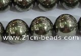 CPY407 15.5 inches 16mm round pyrite gemstone beads wholesale