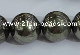 CPY409 15.5 inches 20mm round pyrite gemstone beads wholesale