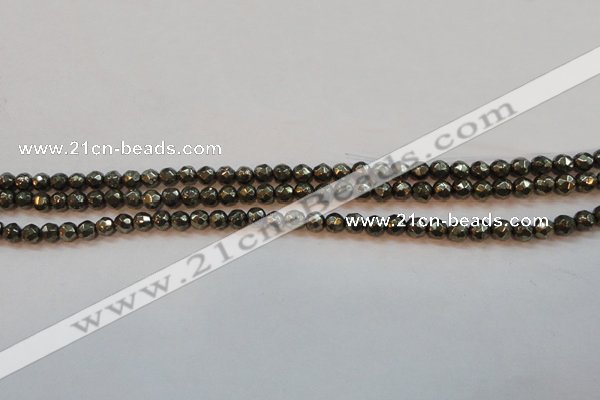 CPY49 16 inches 4mm faceted round pyrite gemstone beads wholesale