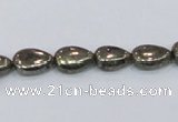 CPY576 15.5 inches 8*11mm flat teardrop pyrite gemstone beads