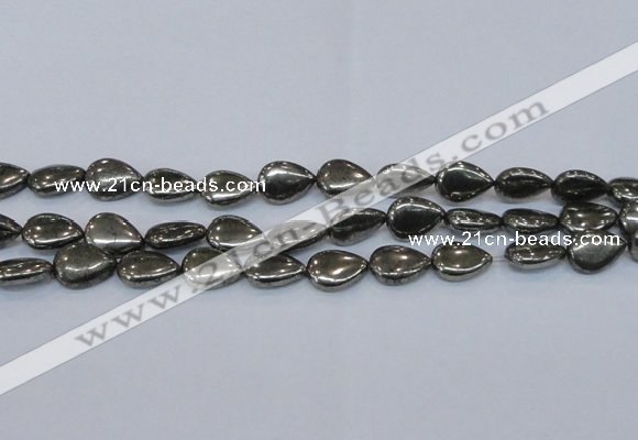 CPY578 15.5 inches 13*18mm flat teardrop pyrite gemstone beads