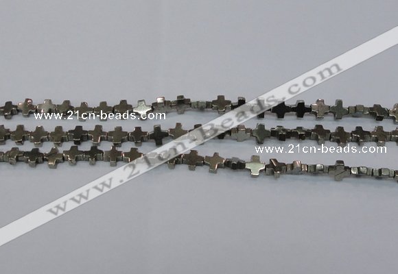 CPY581 15.5 inches 8*8mm cross pyrite gemstone beads wholesale