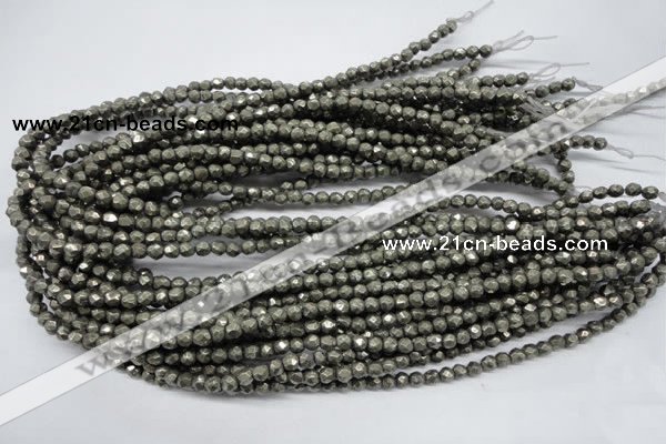 CPY60 15.5 inches 5mm faceted round pyrite gemstone beads wholesale