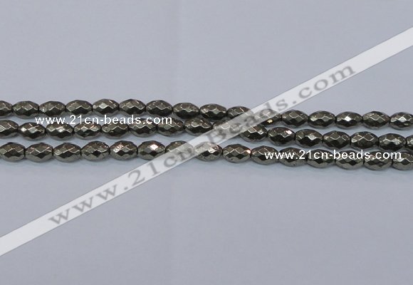 CPY603 15.5 inches 8*12mm faceted rice pyrite gemstone beads