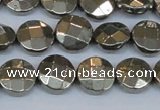 CPY627 15.5 inches 12mm faceted coin pyrite gemstone beads